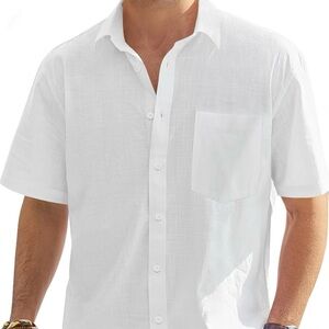 NEW Men’s linen White Short Sleeve Shirt